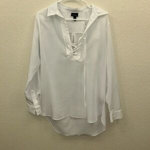 WhoWhatWear Women’s lace up XL White fancy sexy long sleeve blouse
